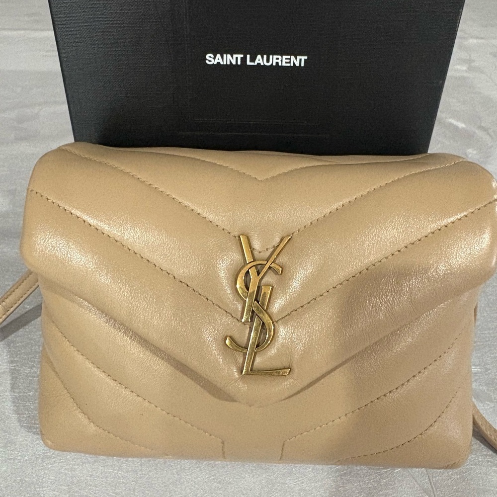 Saint Laurent YSL small Toy Lou Lou Tan beige Leather Crossbody Bag